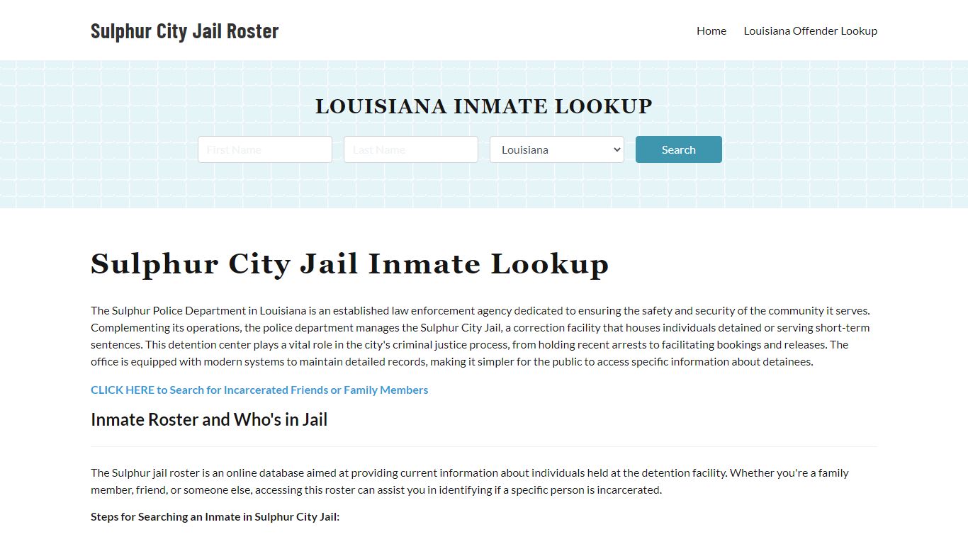 Sulphur Police Department & City Jail, LA Inmate Roster, Arrests, Mugshots