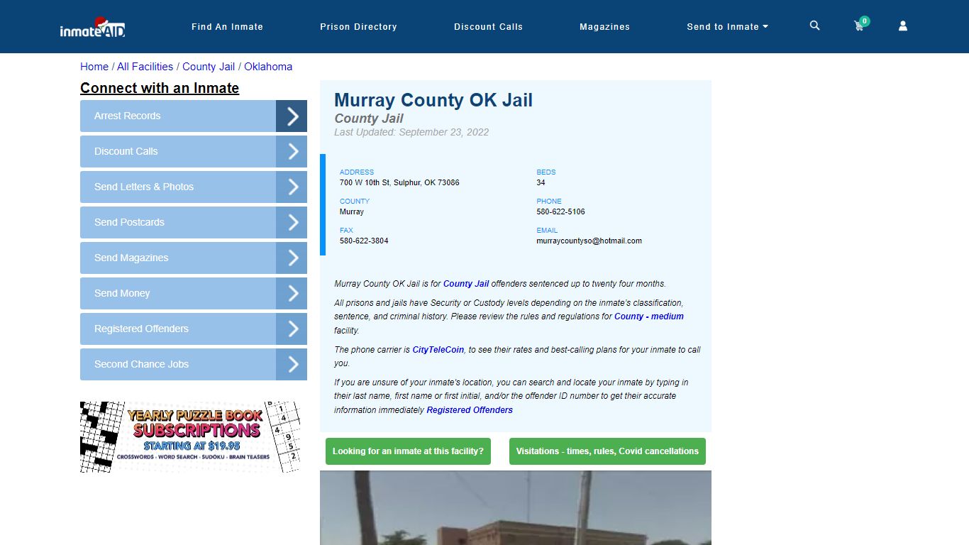 Murray County OK Jail - Inmate Locator - Sulphur, OK