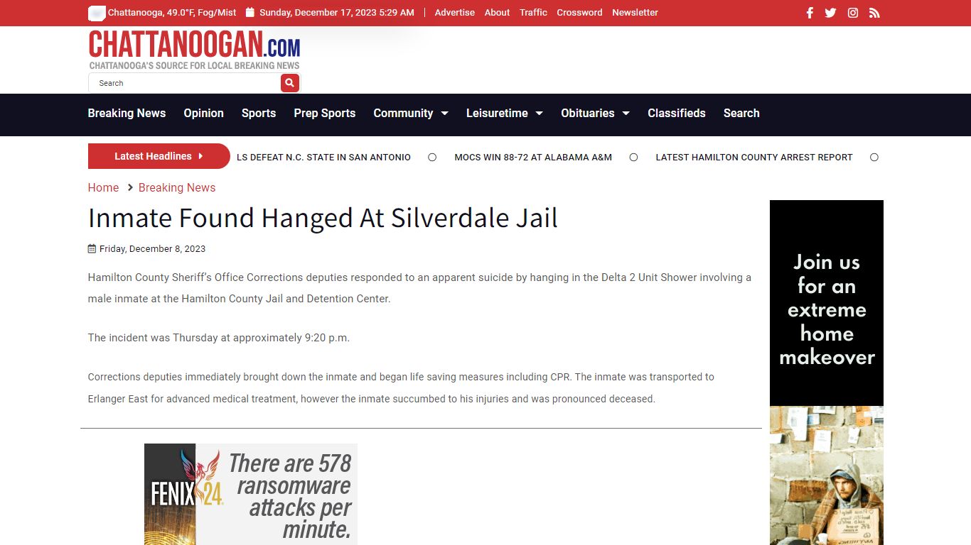 Inmate Found Hanged At Silverdale Jail - Chattanoogan.com